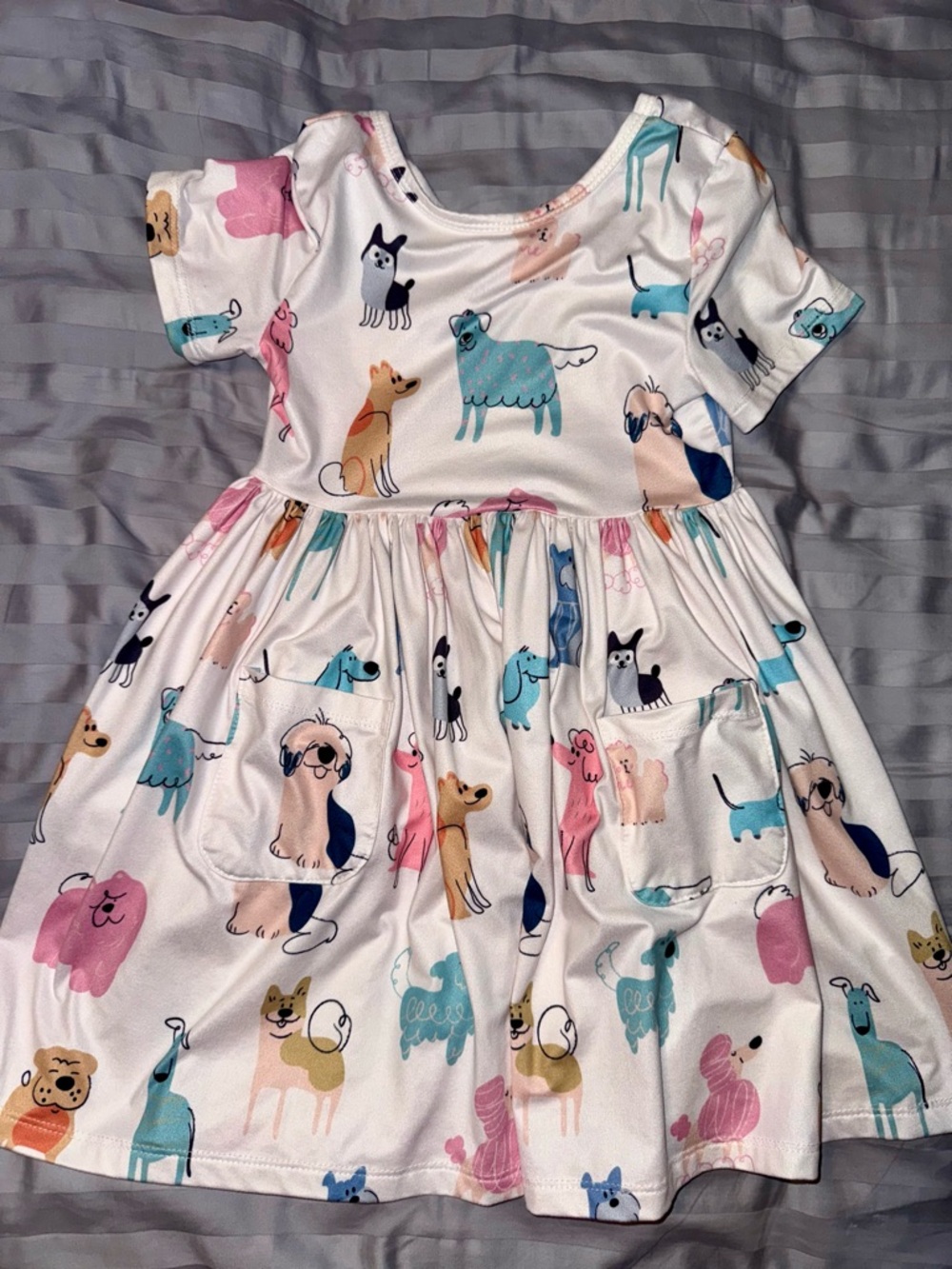 Mila & Rose Toddler White Dog Print Pocket Dress